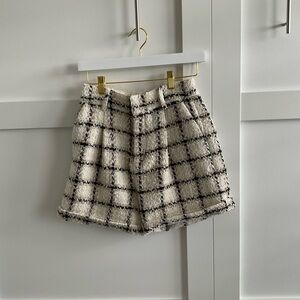 Anine Bing Black and White Checkered High Waist Shorts